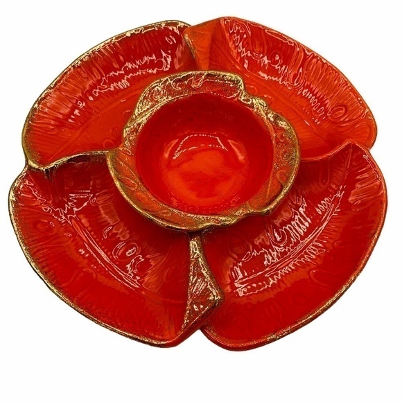 Vintage USA California Pottery Chip & Dip Set Fall Holiday Display Center Piece - Picture 1 of 9